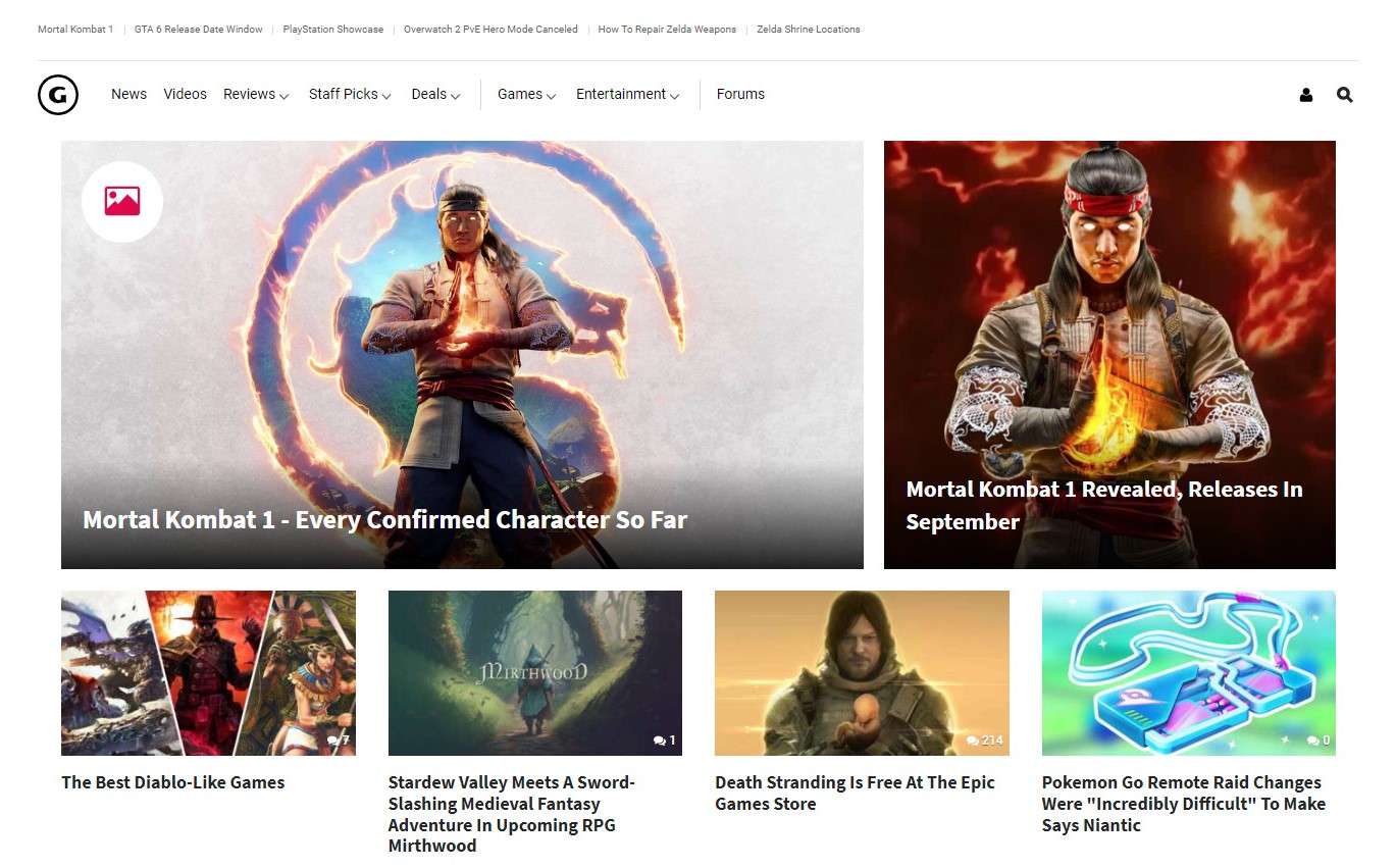 Layout do site da Gamespot que mostra a pervasividade de layouts ultra minimalistas mesmo em sites de entretenimento, com um fundo branco e cantos das imagens sem arredondamento e tipografia sem serifa, além de logo minimalista. Layout do site da Gamespot que mostra a pervasividade de layouts ultra minimalistas mesmo em sites de entretenimento, com um fundo branco e cantos das imagens sem arredondamento e tipografia sem serifa, além de logo minimalista.