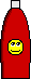 Uma garrafa vermelha com um smiley, feito em pixel art. Uma garrafa vermelha com um smiley, feito em pixel art.